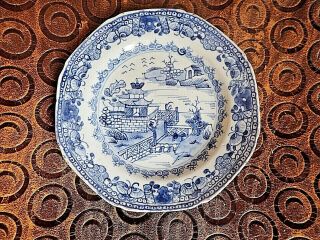 Antique CHINESE PORCELAIN Plate QING MING Blue White Temple Water Scene 18th C 3