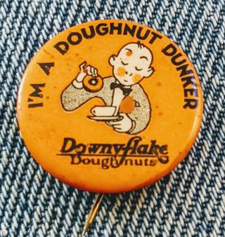 Rare Vintage Downeyflake Doughnuts Advertising Pin Pinback Button Nantucket