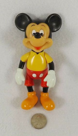 Vintage Jointed Mickey Mouse Doll Plastic Rubber Walt Disney Hong Kong 5 1/2 "