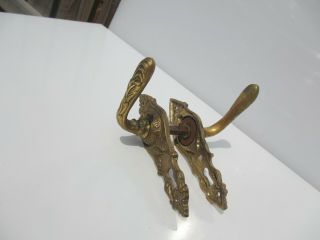 Vintage French Brass Lever Door Handles Knobs Antique Old Rococo No Springs