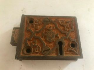Rare Unique Antique Eastlake Victorian Cast Iron Door Cabinet Deadbolt Rim Lock
