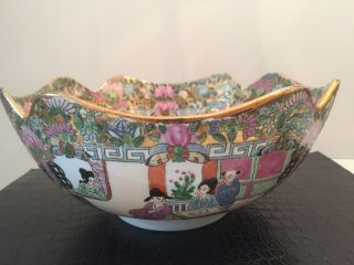 Large Vintage Chinese Famille Rose Figural Porcelain Bowl
