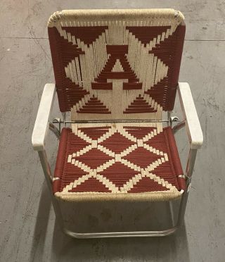 Vintage Rare Aluminum Folding Lawn Chair Alabama Crimson Tide Macrame Webbing