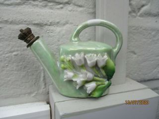 Antique German Porcelain Watering Can Scent Perfume Bottle - C1920 - Crown Stopper.