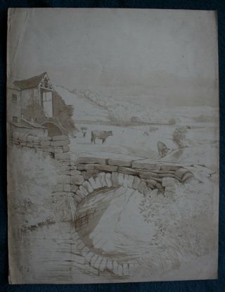 Signed Sepia Of Pastoral Yorkshire By British Artist E C Booth Circa 1860