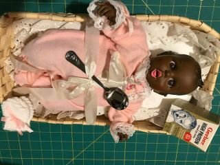 Vintage Black Gerber Baby Doll With Basket 2 Outfits Flirty Eyes
