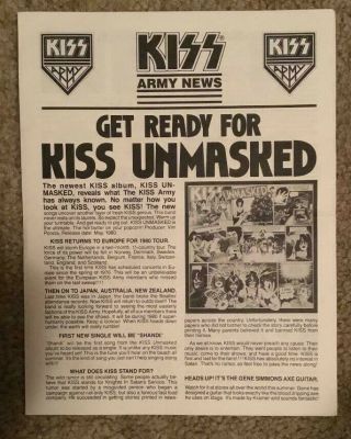Kiss Army Newsletter 1980.  Very Rare One Of The Last 4 - 1980 - 81 Usa