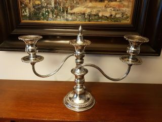 Vintage Silver Plated On Copper Three Branch Candelabra,  One Of Two