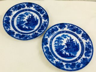 Royal Doulton Burslem Antique 19th Century Flow Blue Madras 2x Plates 7 3/8 Inch