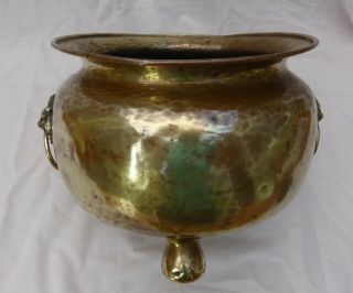 Vintage/antique Imperial Russian Brass Hammered Jardiniere With Lionhead Handles
