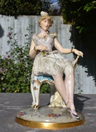 Antique Von Schierholz German Porcelain Dresden Lace Lady Figurine