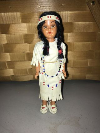 Vintage Native American Indian Squaw Sleepy Eyes Doll In Leather Carlson Doll
