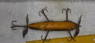Vintage 5 Hook Wooden Unknown Fishing Lure " Dowagic " ?