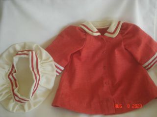 Cute Vtg.  Hand - Crafted Red & White Coat Dress & Cap / Hat For 16 " - 18 " Baby Doll