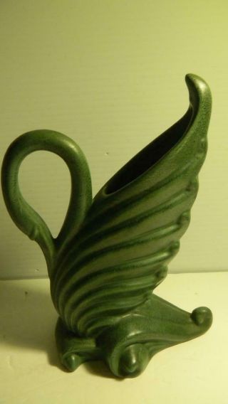 Rare Vintage Royal Haeger Art Pottery Graceful Swan Vase Dark Pine Green 1947