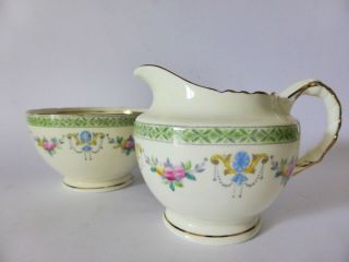 Antique Sutherland China Hand Finished Sugar Bowl And Creamer Set,  Floral 1920s