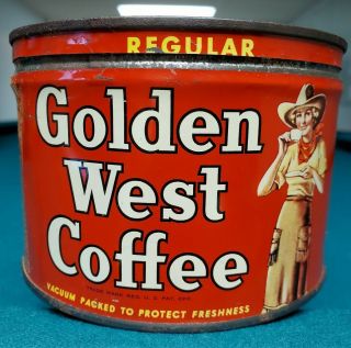 Rare Vtg Advertising Golden West Cowgirl Coffee Tin Can Not Porcelain Sign