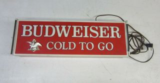 Rare Vintage 1976 Budweiser Cold To Go Lighted Beer Metal Sign In Great Shape