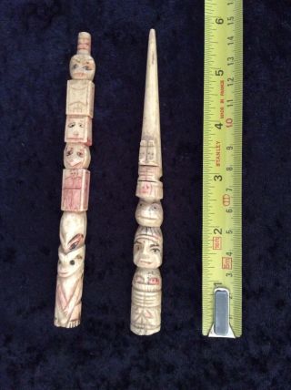 19th Century American Indian Carved Bovine Bone Totems (possibly Haida)