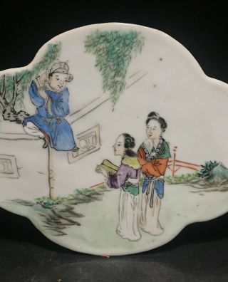 Antique Chinese Famille Rose Porcelain Plaque Decorated With A Chinese Folktale