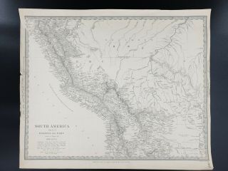 Old Antique Map South America Bolivia Peru Print Lithograph Brazil Rare