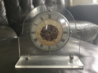Vintage Art Deco Perspex Embroidered Wind Up Mantle Clock Made In England