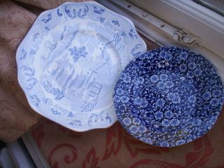 Old Antique Blue White Staffordshire Transfer Ware C.  1820 Plate Burleigh Calico