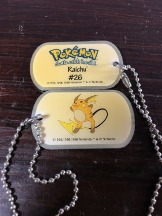 Vintage 1998 Pokemon Collectible Dog Tags Toy 26 Raichu Necklace Nintendo Rare