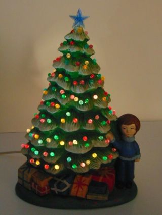 Rare 10 " Old Vintage 1977 Ceramic Christmas Tree Lighted Presents Person