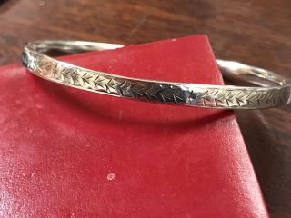 Antique Vintage Art Deco ? Hollow Silver Bangle Bracelet Engraved Full Hallmark