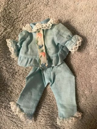 Vintage Penny Brite Doll Clothes 60’s 2 Piece Blue Pajamas,  Lace & Flower Trim