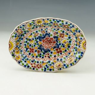 Antique Makkum Dutch Delft Pottery - Hand Painted Floral Dish
