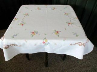 Vintage Tablecloth - Hand Embroidered Small Flowers - Linen