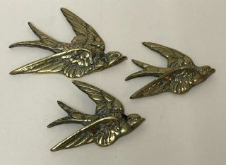 Vintage Brass Hanging Birds - Swifts / Swallows - 1950s 1960s Wall Decorations