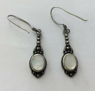 Rare Sterling Silver 925 Inlay Mother Of Pearl Drop Earrings Fm49
