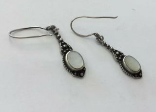 Rare Sterling Silver 925 Inlay Mother of Pearl Drop Earrings FM49 2