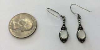 Rare Sterling Silver 925 Inlay Mother of Pearl Drop Earrings FM49 3