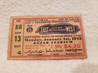 Very Rare 1945 College Football East Vs West Shrine Bowl Ticket W/autographs