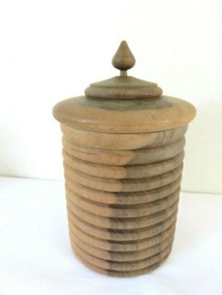 Beautifully Made Vintage Ribbed Beehive Styled Treen Jar With Lid