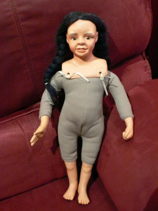 Vintage Porcelain Hand Made Collectible Doll Black Hair With Brown Eyes
