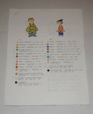 Ed,  Edd & Eddy Color Callout/height Comparison Character 6 Sheets Rare