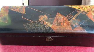 Antique Oriental Lacquered Box With Contrasting Angular Panels For Gloves (?)