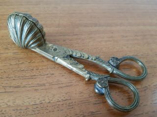 Antique Brass Clam Shell Candle Snuffer Wick Cutter Scissors