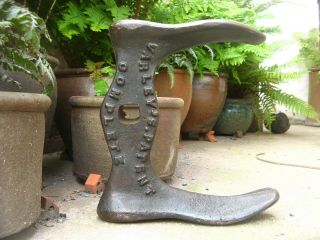 Vintage Cast Iron Cobblers Shoe Last With Advertising