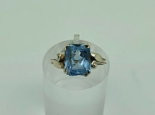 Dainty Antique Art Deco 10k Rolled Gold Aquamarine Paste Solitaire Ring Size N