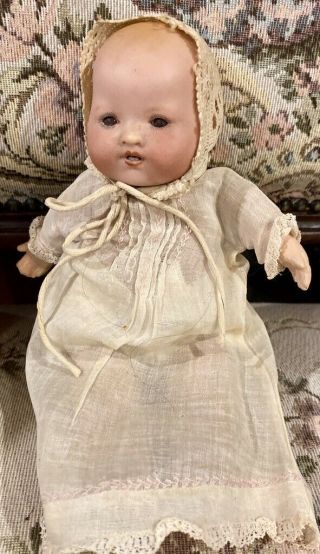 C1920 9” Antique German Bisque 351 Character Baby Doll W/sleepeyes