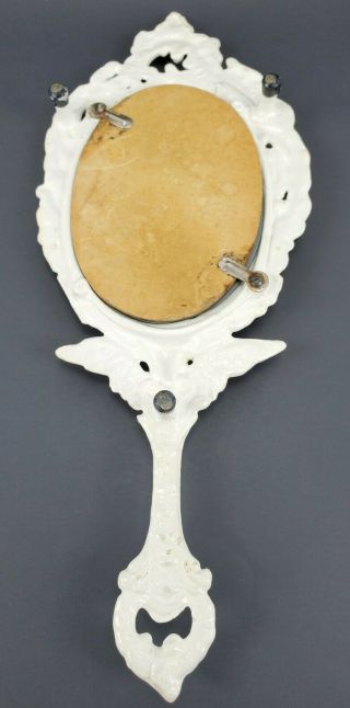Vintage Cast Iron White Angel Vanity Handheld Mirror Antique JM 25 2