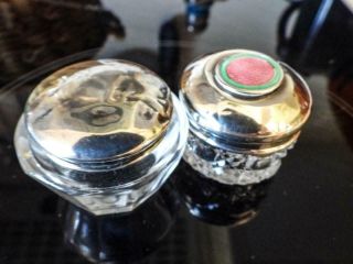 2 English Sterling Silver & Crystal Lidded Vanity Jars Hm Birmingham 1899/1914