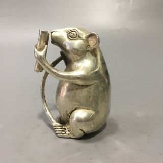 Collectable Exquisit Handwork Miao Silver Carved Mouse Auspicious Elegant Statue