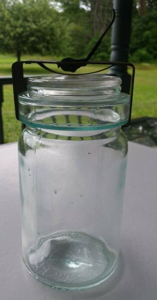 Safety Valve Patented May 21 1895 - 6 " Tall Fruit Vintage Antique Glass Jar W/lid
